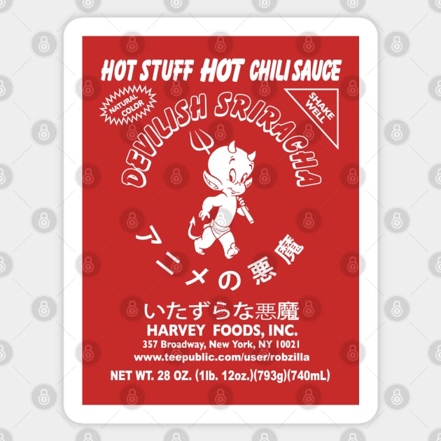 HOT STUFF - sriracha hot sauce Sticker by ROBZILLA